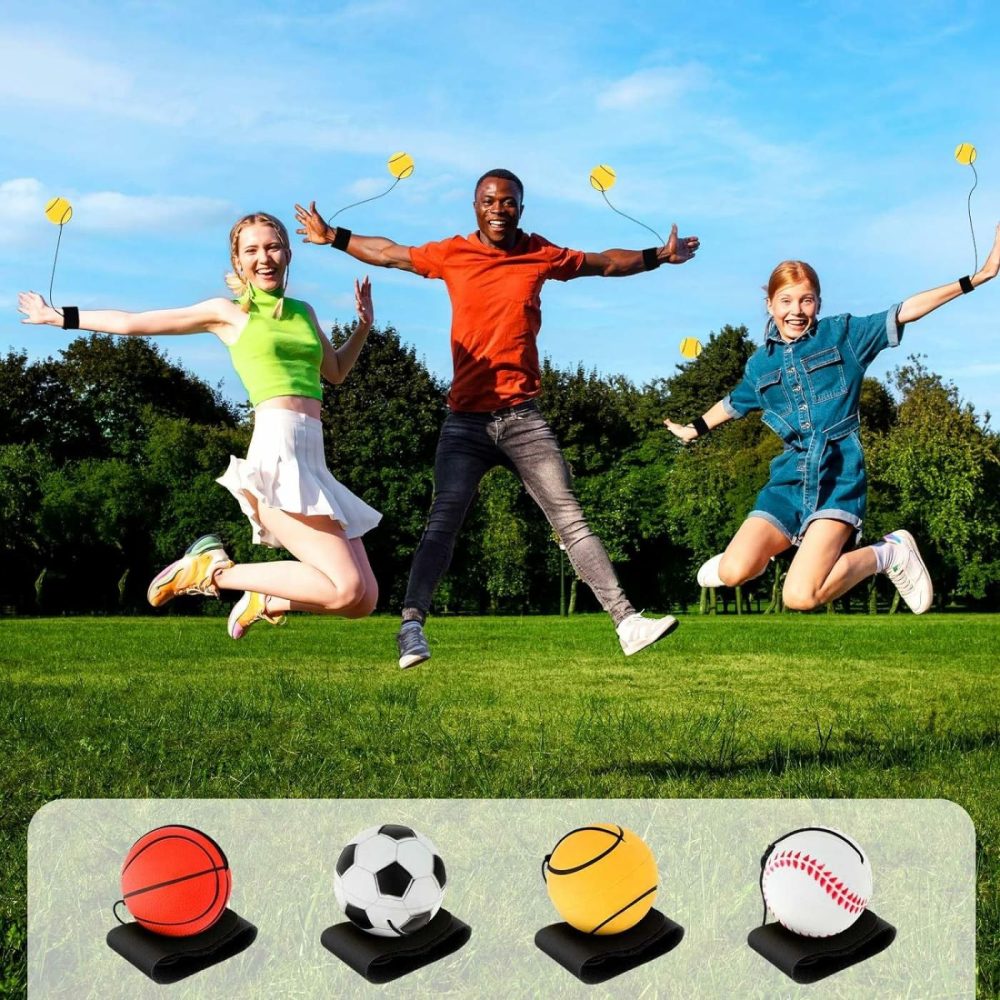 4 Pieces Wrist Return Ball  2 Inch Rubber Rebound Ball Wristband On A String Sports Wrist Ball Includes Basketball  Baseball And Football For Teens Adults Wrist Exercise Or Play  |  Balls All Toys Balls