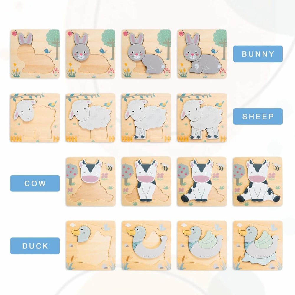 . 4 Pk Animal Shape Wooden Puzzles Set For Toddlers Early Brain Development Learning  Toddler 1 2 3 4 Years Old  Montessori Stem Educational Birthday Gift Toy  |  Sorting & Stacking Toys All Toys Sorting & Stacking Toys