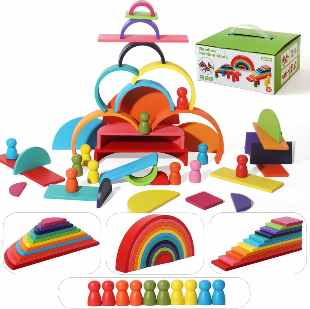 45-Piece Wooden Rainbow Stack Set  4-In-1 Building Blocks Preschoolers Early Development & Activity Toys Montessori Toys For Kids 3  4  5  6 Years And Older Gifts For Boys And Girls  |  Sorting & Stacking Toys All Toys Sorting & Stacking Toys