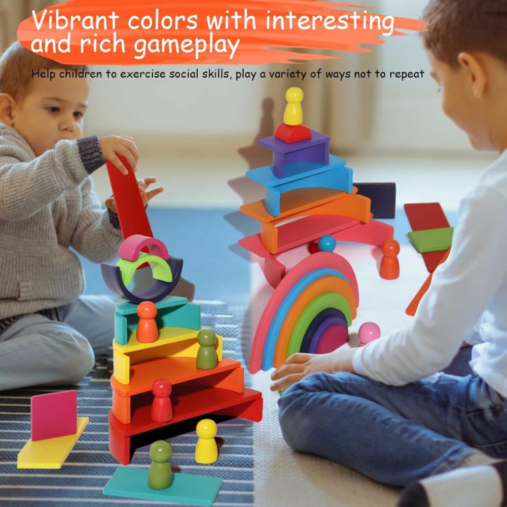 45-Piece Wooden Rainbow Stack Set  4-In-1 Building Blocks Preschoolers Early Development & Activity Toys Montessori Toys For Kids 3  4  5  6 Years And Older Gifts For Boys And Girls  |  Sorting & Stacking Toys All Toys Sorting & Stacking Toys