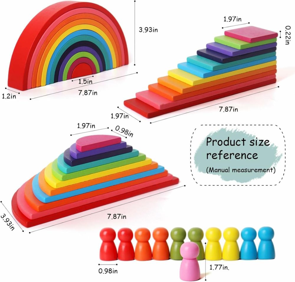 45-Piece Wooden Rainbow Stack Set  4-In-1 Building Blocks Preschoolers Early Development & Activity Toys Montessori Toys For Kids 3  4  5  6 Years And Older Gifts For Boys And Girls  |  Sorting & Stacking Toys All Toys Sorting & Stacking Toys