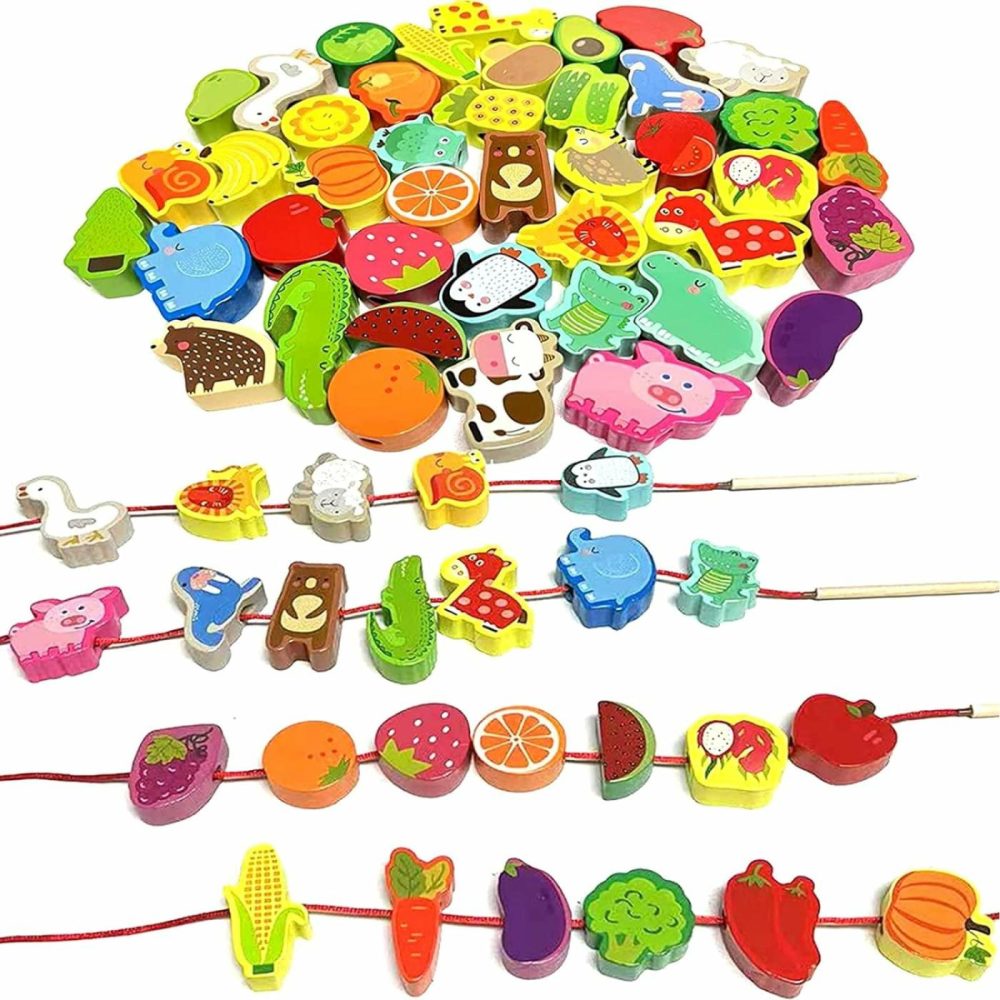 46 Pcs Montessori Wooden Lacing Beads Toys For Toddlers,Educational Stringing Animals Fruits Farm Threading Beads Preschool Learning Toys For Kids 3 4 5 6 Year Old Boys Girls…  |  Sorting & Stacking Toys All Toys Sorting & Stacking Toys