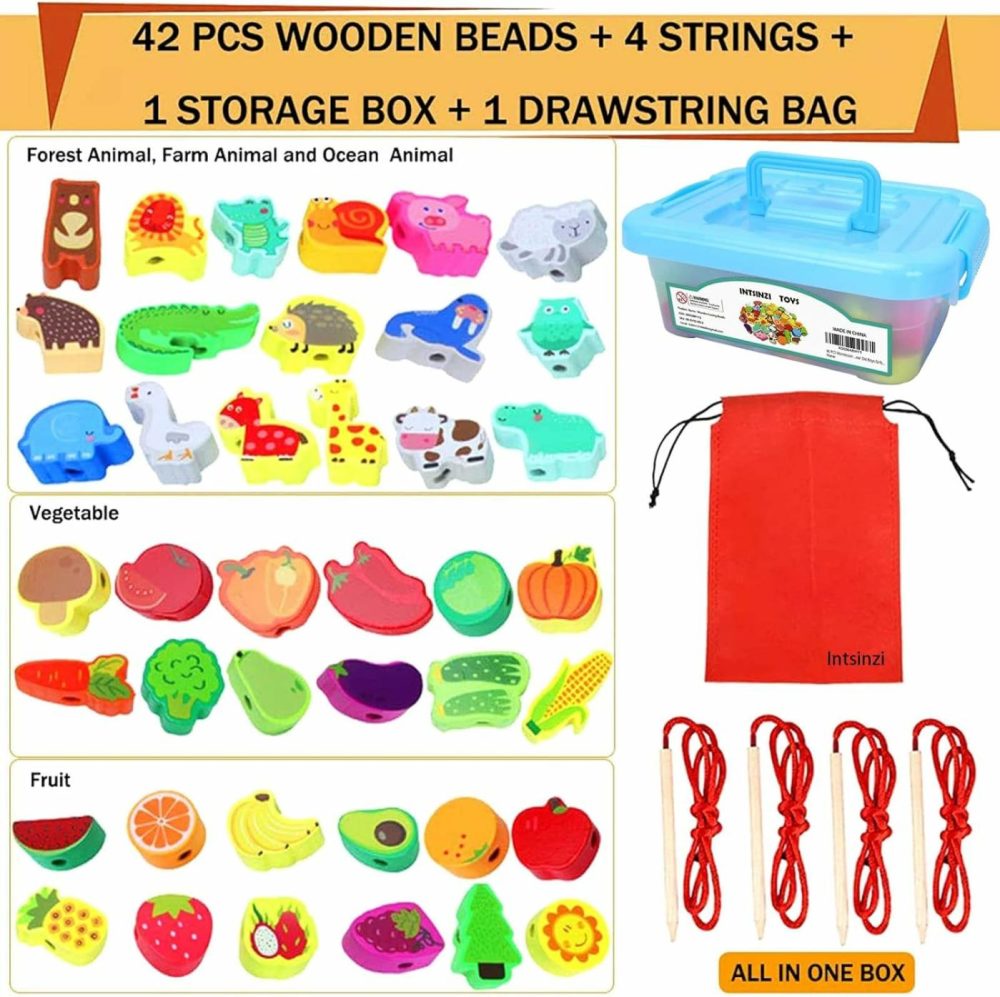 46 Pcs Montessori Wooden Lacing Beads Toys For Toddlers,Educational Stringing Animals Fruits Farm Threading Beads Preschool Learning Toys For Kids 3 4 5 6 Year Old Boys Girls…  |  Sorting & Stacking Toys All Toys Sorting & Stacking Toys