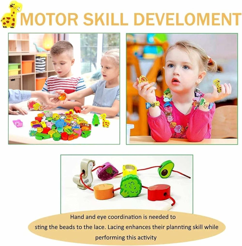 46 Pcs Montessori Wooden Lacing Beads Toys For Toddlers,Educational Stringing Animals Fruits Farm Threading Beads Preschool Learning Toys For Kids 3 4 5 6 Year Old Boys Girls…  |  Sorting & Stacking Toys All Toys Sorting & Stacking Toys