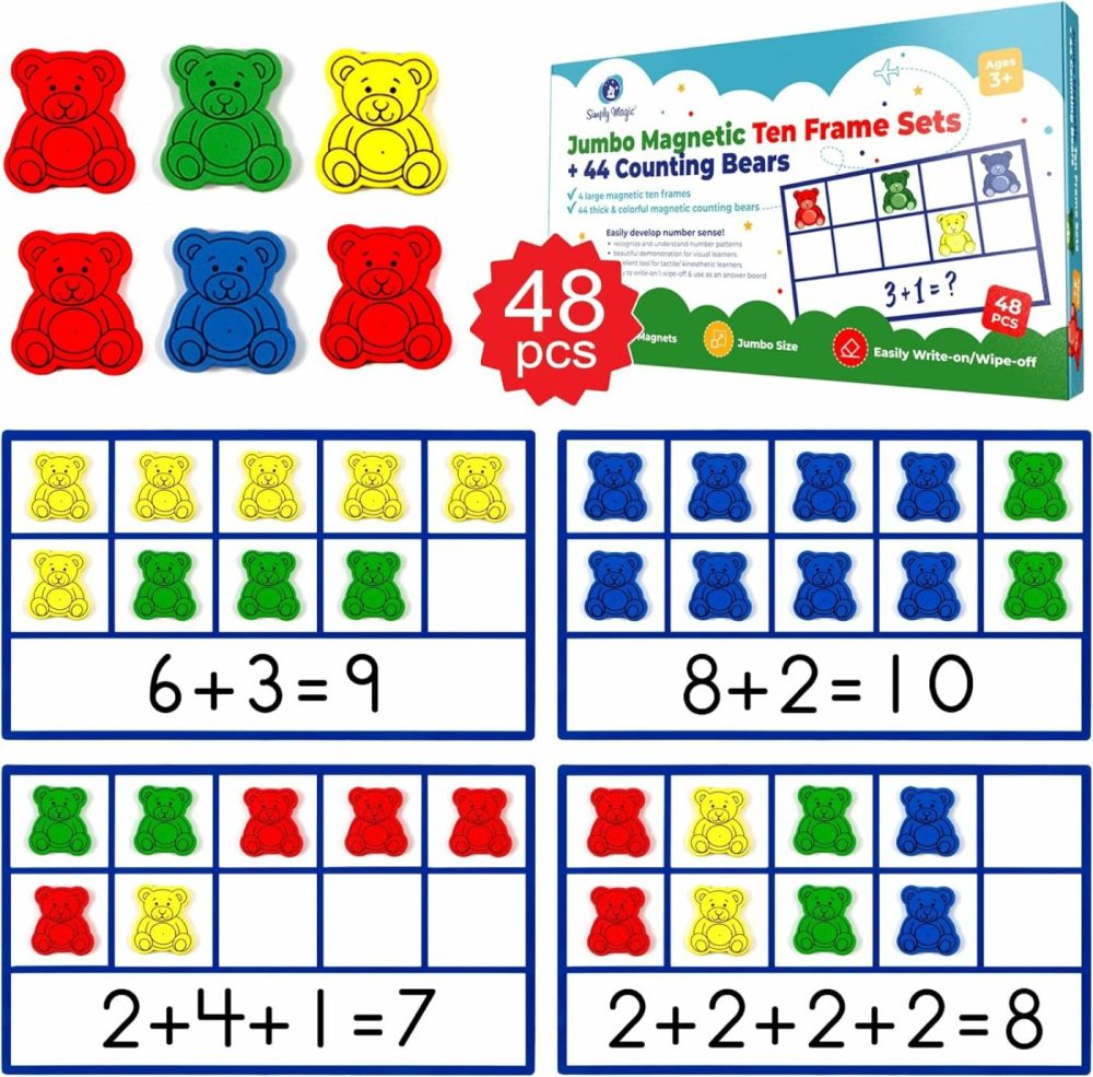 48 Pcs Jumbo Magnetic Ten Frames With Counting Bears Class Set  Math Manipulatives For Kindergarten  Prek  Preschool  Math Counters Games For Kids  Toddler Math  Teacher Classroom  Homeschool Supplies  |  Early Childhood Education Materials All Toys Early Childhood Education Materials