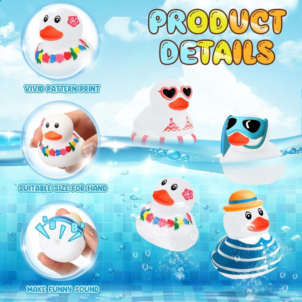 48 Pcs Summer Beach Rubber Duckies Mini Rubber Duck Bath Toys Funny Float Bathtub Squeaky Ducky For Pool Water Activity Summer Baby Shower Classroom Birthday Party Favors (White)  |  Bath Toys All Toys Bath Toys