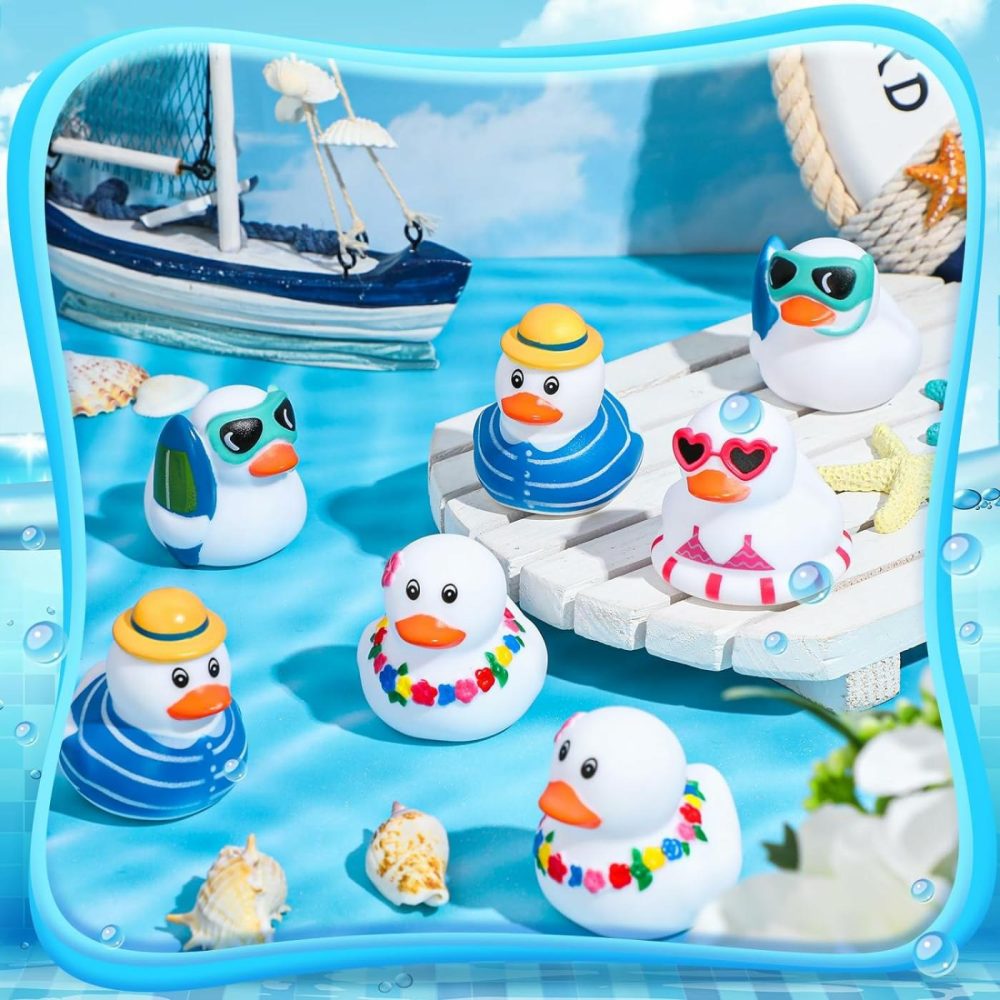 48 Pcs Summer Beach Rubber Duckies Mini Rubber Duck Bath Toys Funny Float Bathtub Squeaky Ducky For Pool Water Activity Summer Baby Shower Classroom Birthday Party Favors (White)  |  Bath Toys All Toys Bath Toys