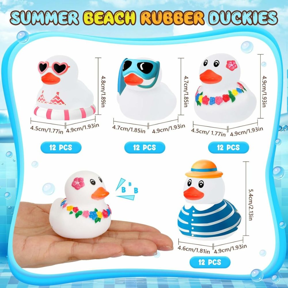 48 Pcs Summer Beach Rubber Duckies Mini Rubber Duck Bath Toys Funny Float Bathtub Squeaky Ducky For Pool Water Activity Summer Baby Shower Classroom Birthday Party Favors (White)  |  Bath Toys All Toys Bath Toys