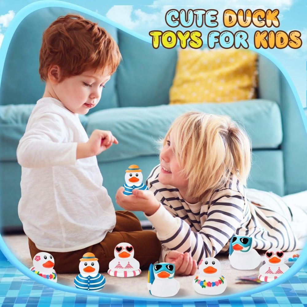 48 Pcs Summer Beach Rubber Duckies Mini Rubber Duck Bath Toys Funny Float Bathtub Squeaky Ducky For Pool Water Activity Summer Baby Shower Classroom Birthday Party Favors (White)  |  Bath Toys All Toys Bath Toys