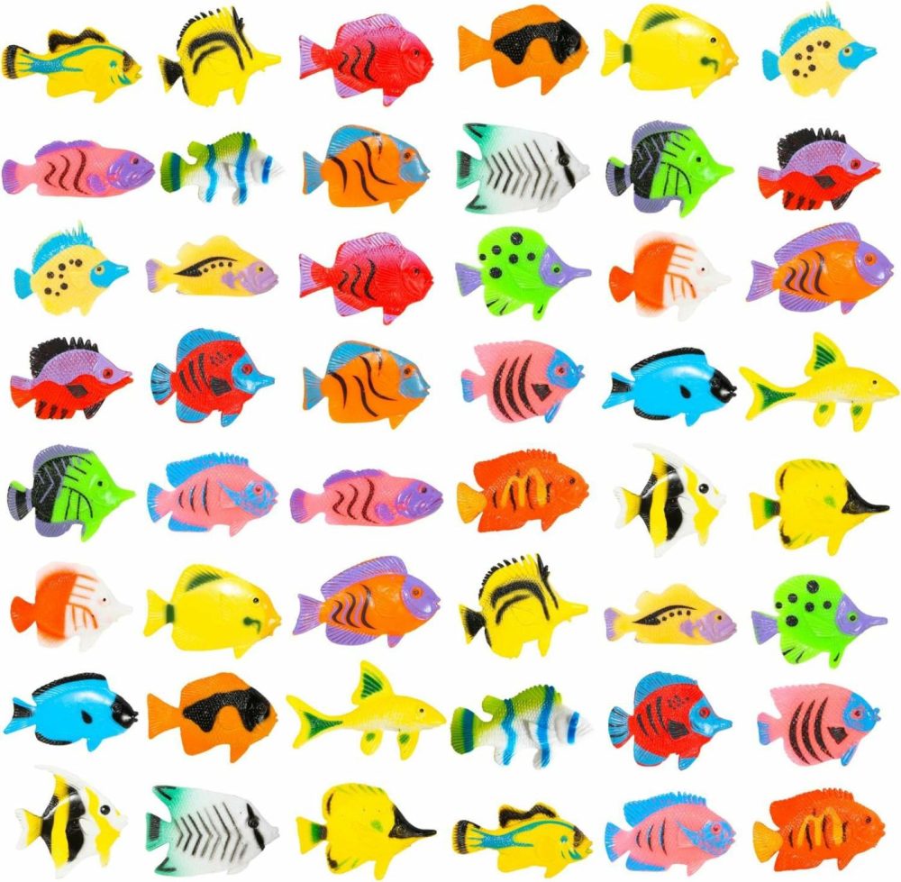 48 Pcs Toy Fish Tropical Fish Figure Play Set Plastic Sea Animals Themed Party Favors For Kids Toddlers Bath Toys (Style 2)  |  Bath Toys All Toys Bath Toys