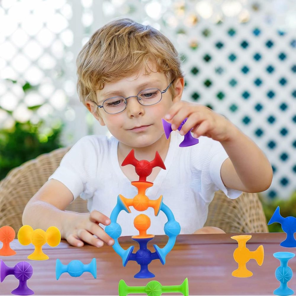 48 Piece Suction Cup Toys Construction Set  Silicone Building Blocks Diy Blocks Toys – Sucker Toys Are Fun Bath Toys,Sensory Toy For Toddlers 3 Year Old Boys And Girls  |  Sorting & Stacking Toys All Toys Sorting & Stacking Toys