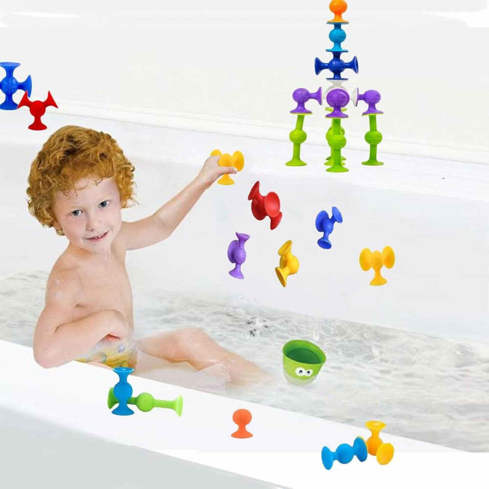 48 Piece Suction Cup Toys Construction Set – Silicone Building Blocks Diy Fun Bath Toys For Kids Ages 1-3  Toddler Travel Toys  Darts Sucker Toys With Toddler Road Trip Essentials  |  Bath Toys All Toys Bath Toys