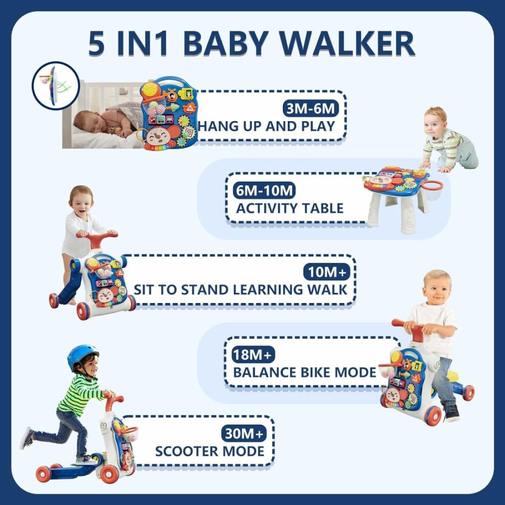 5 In 1 Baby Push Walker For Baby Boy  Activity Center Learning To Walk  Sit To Stand  Early Learning Push Toys For Infant 12 Months  Walking Toys Gift For Toddler Boys  Blue  |  Push & Pull Toys All Toys Push & Pull Toys