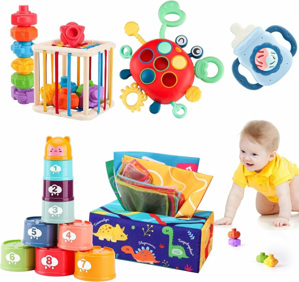 5 In 1 Baby Toys 6 To 12 To 18 Months  Montessori Toys For 1 Year Old  Sensory Toys For Babies  Baby Tissue Box Toy  Stacking Cups  Shape Sorter Cube Sensory Toys  Teething Rattles Toys  Crab Toy  |  Sorting & Stacking Toys All Toys Sorting & Stacking Toys