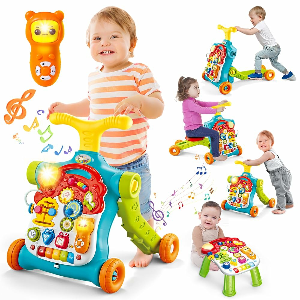 5 In 1 Baby Walker Sit-To-Stand Toys  Learning Walker For Boys Girls Toddler  Multifunctional Educational Activity Center Removable Play Panel  Push Walker Toys Gifts For Infant 6-18 Months  |  Push & Pull Toys All Toys Lake Blue