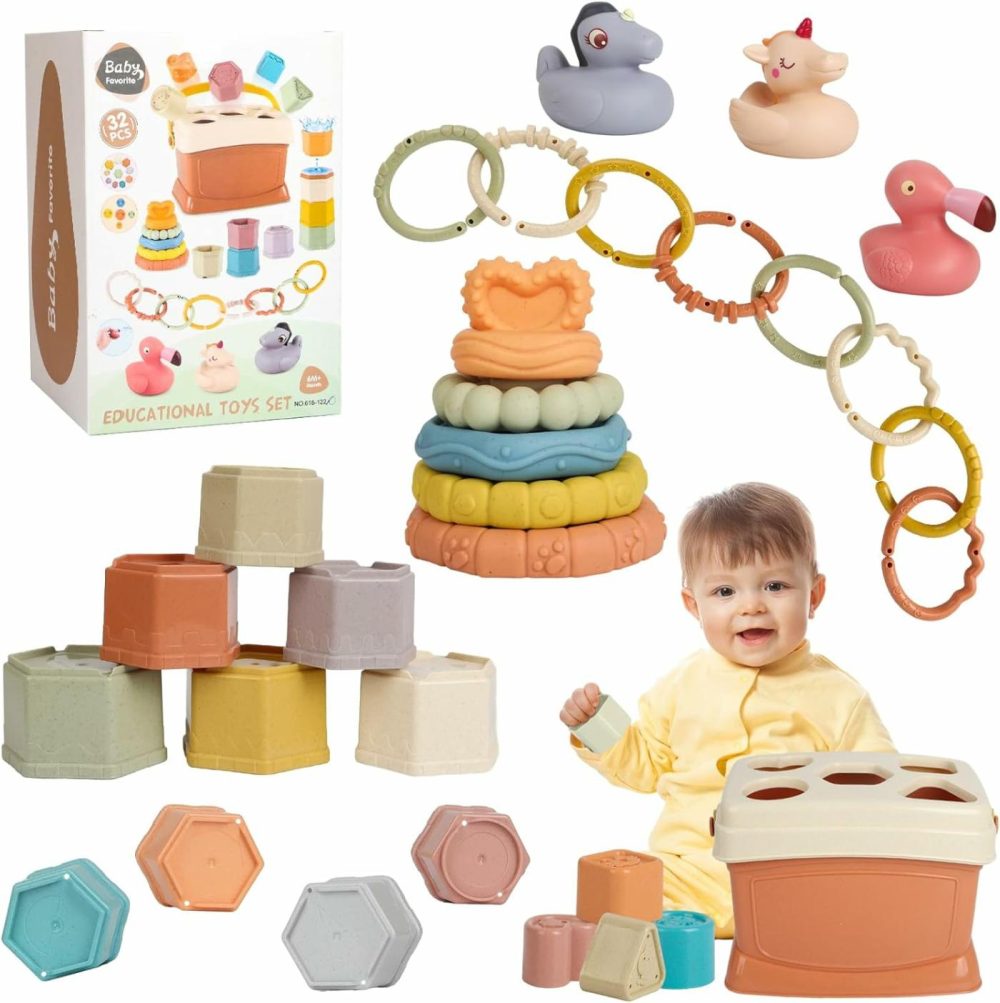 5 In 1 Montessori Baby Toys For 6-48 Months,Stacking Cups,Rings Toy Links,Soft Stacking Rings,Blocks Set,Soft Animals Toys For Toddlers 1-3 Year Old Boys Girls Infant Bath Time Fun  |  Sorting & Stacking Toys All Toys Sorting & Stacking Toys