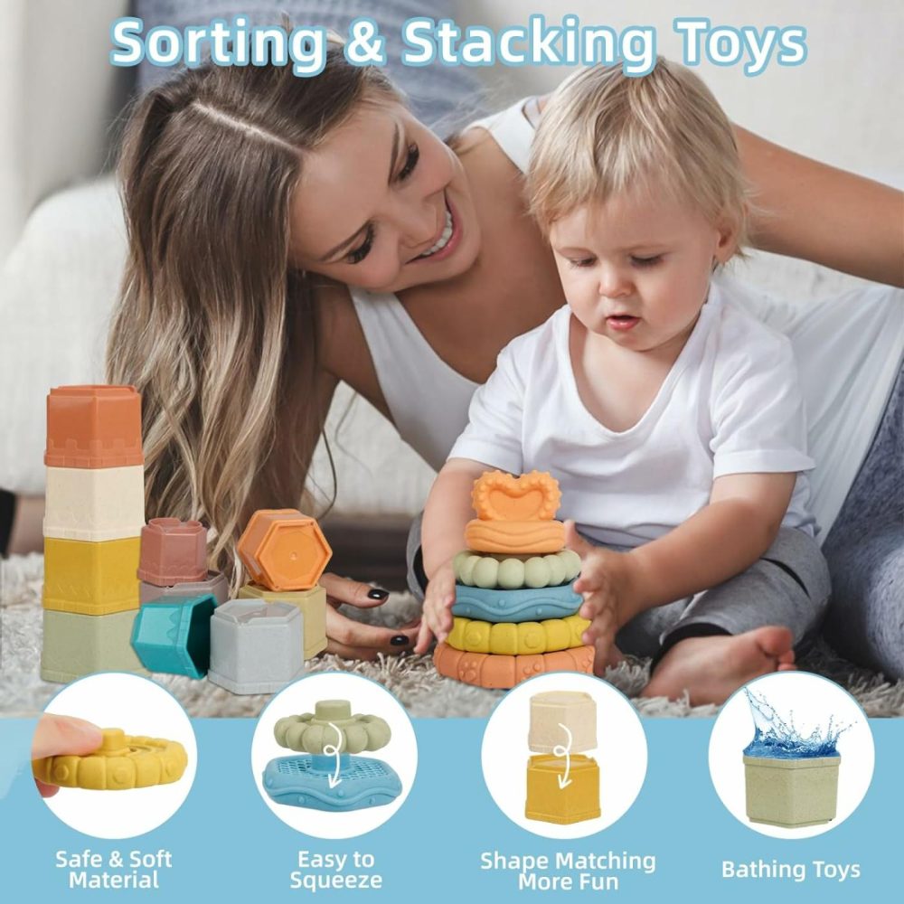 5 In 1 Montessori Baby Toys For 6-48 Months,Stacking Cups,Rings Toy Links,Soft Stacking Rings,Blocks Set,Soft Animals Toys For Toddlers 1-3 Year Old Boys Girls Infant Bath Time Fun  |  Sorting & Stacking Toys All Toys Sorting & Stacking Toys