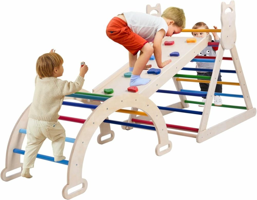 5 In 1 Pikler Triangle Set – Montessori Climbing Set  Baby Climbing Toys Indoor Playground  Large Size Adjustable Climbing Slope Wooden Toddler Climbing Set Suitable For Children Aged 0-8  |  Indoor Climbers & Play Structures All Toys Indoor Climbers & Play Structures