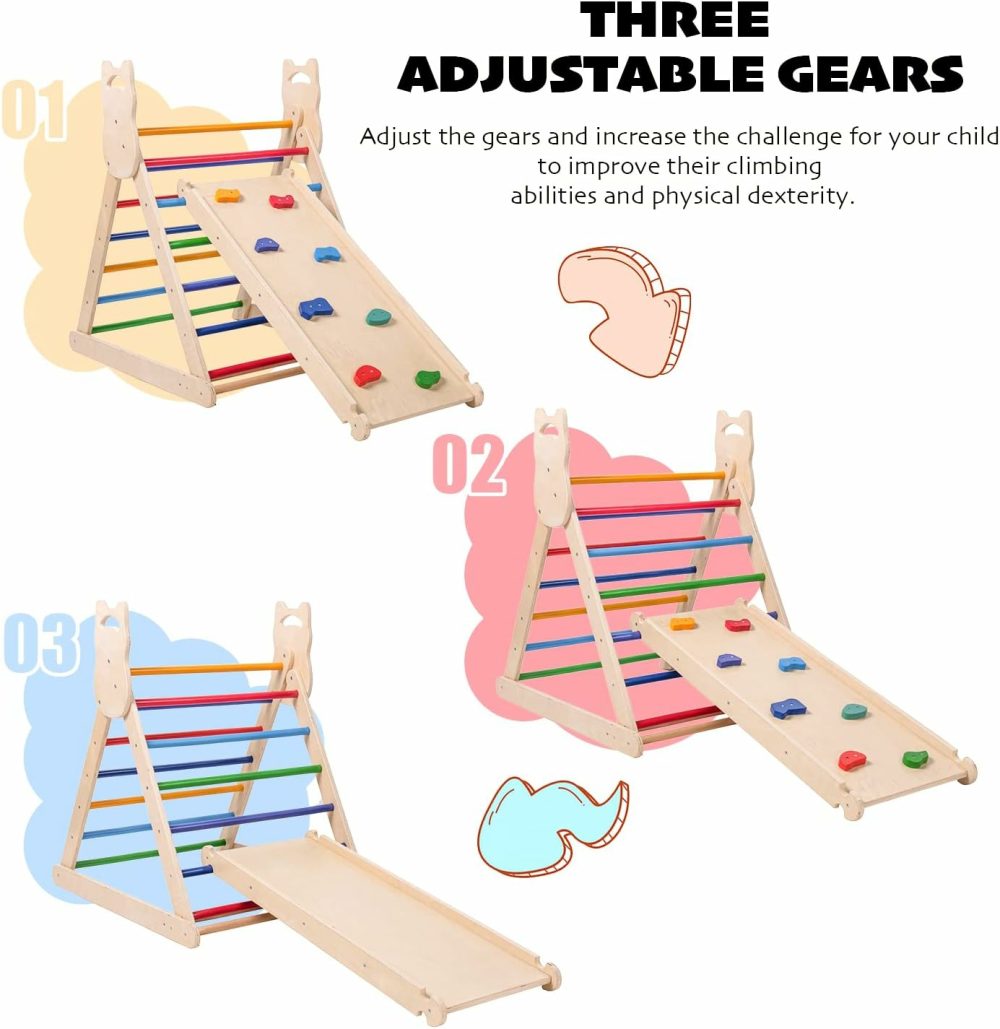 5 In 1 Pikler Triangle Set – Montessori Climbing Set  Baby Climbing Toys Indoor Playground  Large Size Adjustable Climbing Slope Wooden Toddler Climbing Set Suitable For Children Aged 0-8  |  Indoor Climbers & Play Structures All Toys Indoor Climbers & Play Structures