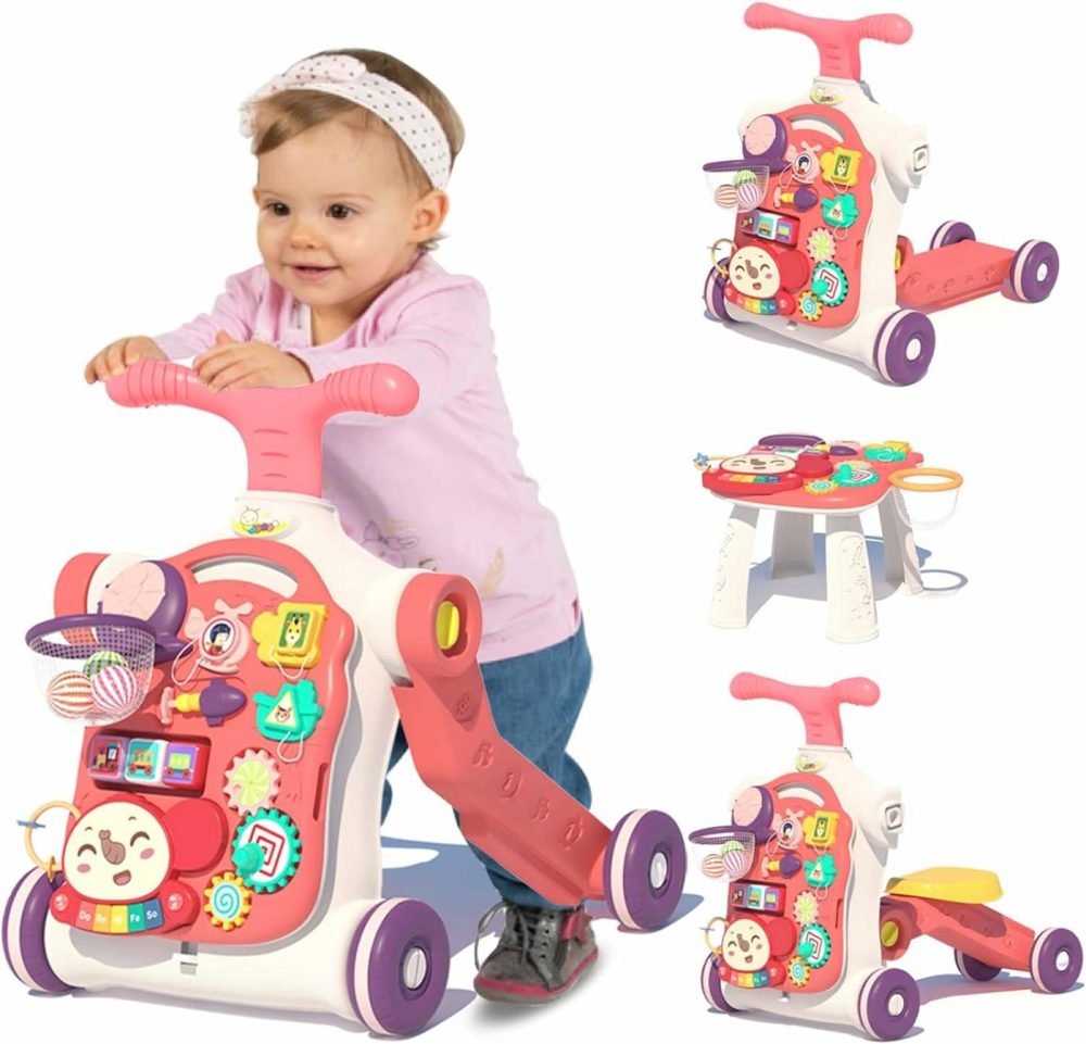 5 In 1 Walker For Baby Girl  Baby Push Walkers  Assemble As Scooter/Motorbike/Activity Center/Detachable Panel  Walking Toys For Infants 6-12 Months  Red  |  Push & Pull Toys All Toys Pink