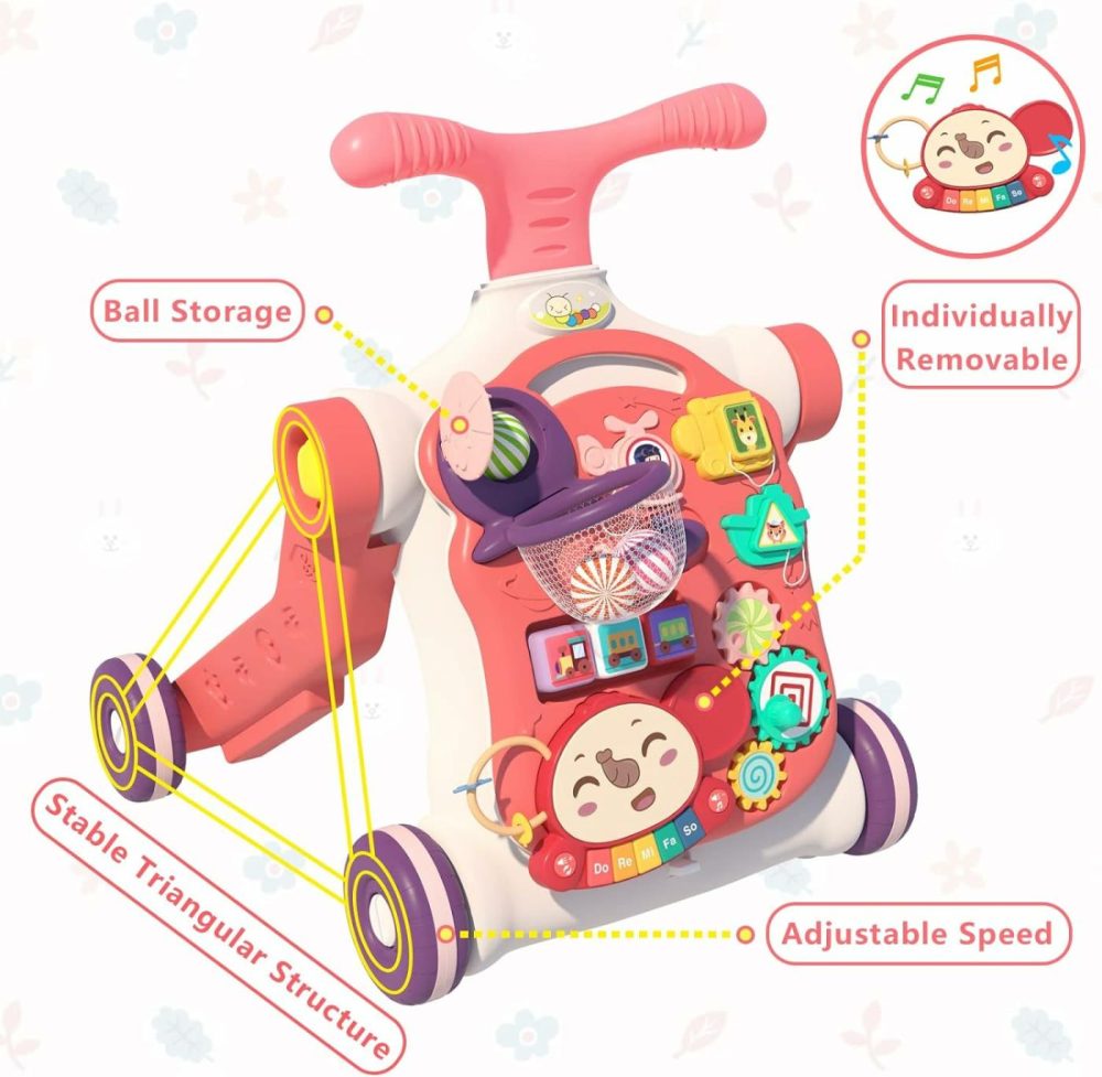 5 In 1 Walker For Baby Girl  Baby Push Walkers  Assemble As Scooter/Motorbike/Activity Center/Detachable Panel  Walking Toys For Infants 6-12 Months  Red  |  Push & Pull Toys All Toys Pink