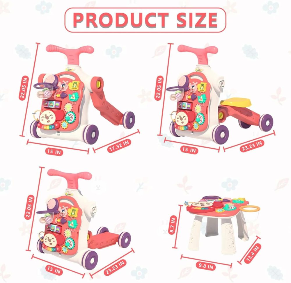 5 In 1 Walker For Baby Girl  Baby Push Walkers  Assemble As Scooter/Motorbike/Activity Center/Detachable Panel  Walking Toys For Infants 6-12 Months  Red  |  Push & Pull Toys All Toys Pink