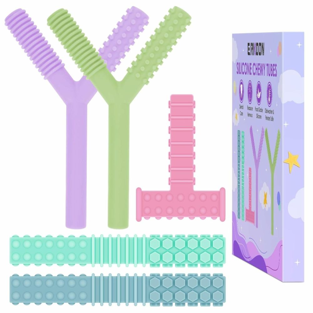 5 Pack Sensory Chew Toys For Autistic Children  Silicone Chewy Tubes Teething Tubes For Autism  Adhd  Spd  Chewies With Special Needs  Oral Motor Chewy Tool For Sensory Kids  |  Teethers All Toys 4 Colors