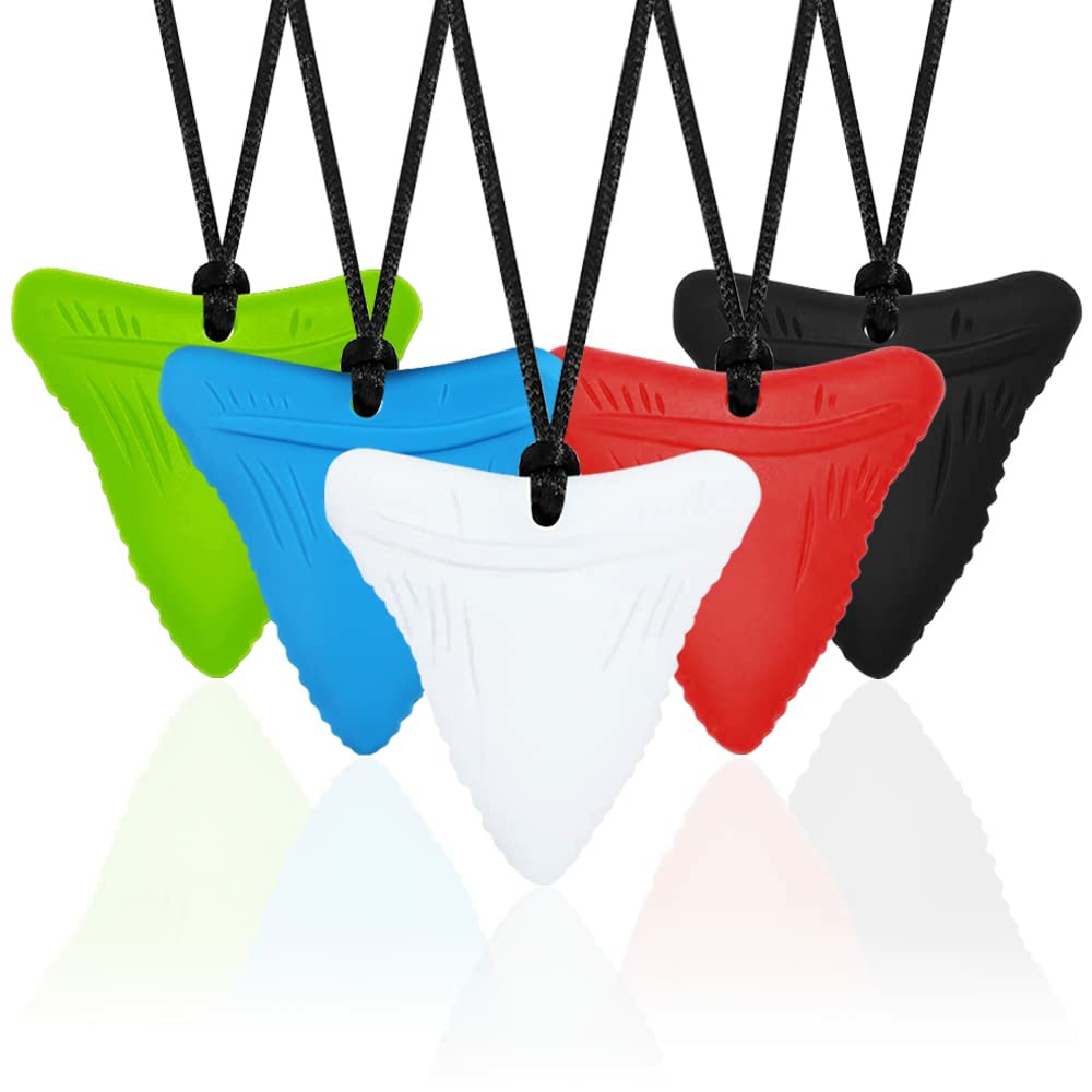 5 Pcs Sensory Chew Necklaces – Chewy Necklaces For Sensory Kids  Shark Tooth Necklace  Nail Biting Treatment For Kids Adults,  |  Teethers All Toys Teethers