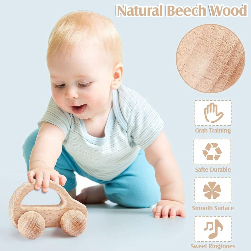 5 Pieces Wooden Baby Toys Wooden Toys For Babies 0-6-12 Months Wood Toys Rattles With Bells Montessori Wood Baby Push Car Wooden Newborn Toy For Infant Boys And Girls Gifts  |  Rattles & Plush Rings All Toys brown