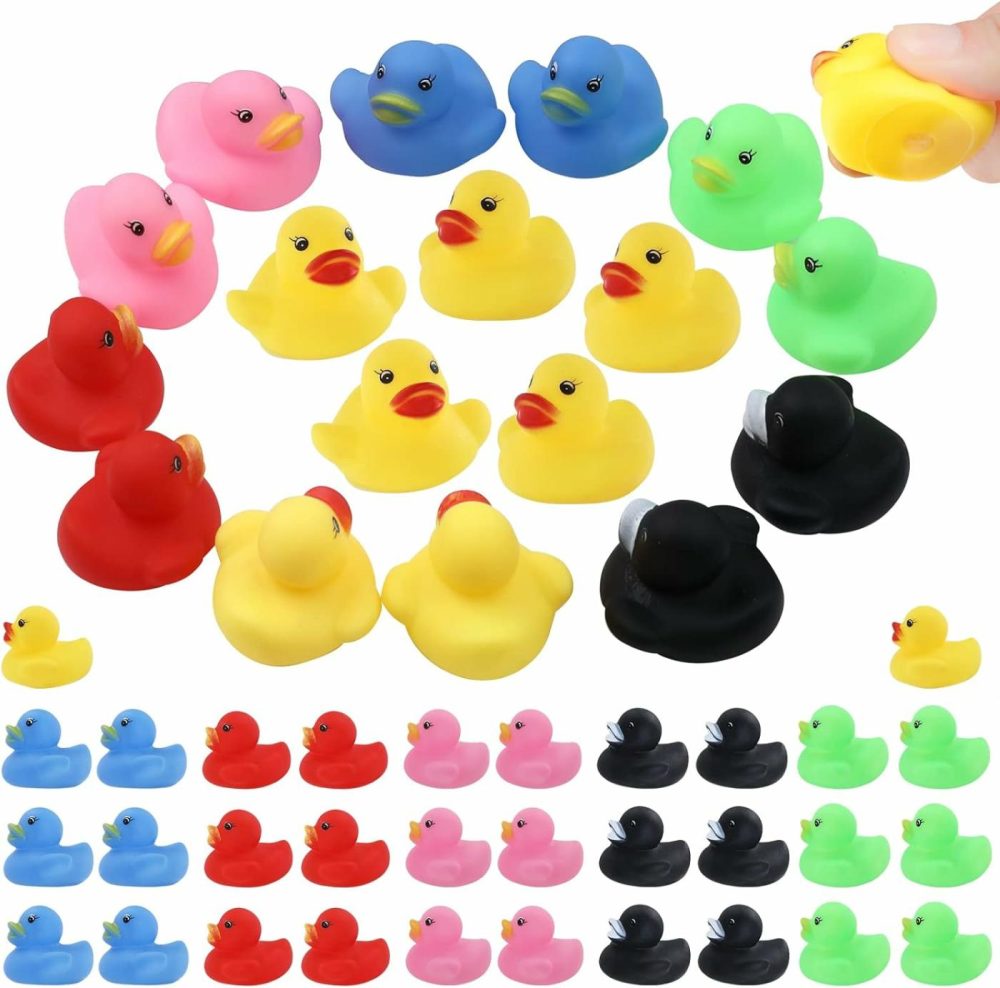 50 Pack Multicolor Mini Rubber Ducky Float Ducks Baby Bath Toy  Great For Jeep Ducking  Shower  Birthday Party  Carnival Game Gift(1.6″X 1.5″ X 1.2″. 6 Colors)  |  Bath Toys All Toys Bath Toys