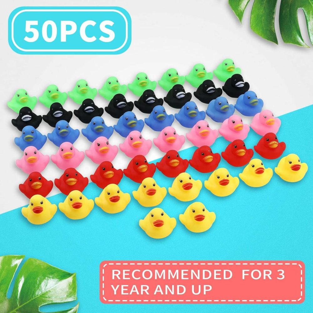 50 Pack Multicolor Mini Rubber Ducky Float Ducks Baby Bath Toy  Great For Jeep Ducking  Shower  Birthday Party  Carnival Game Gift(1.6″X 1.5″ X 1.2″. 6 Colors)  |  Bath Toys All Toys Bath Toys