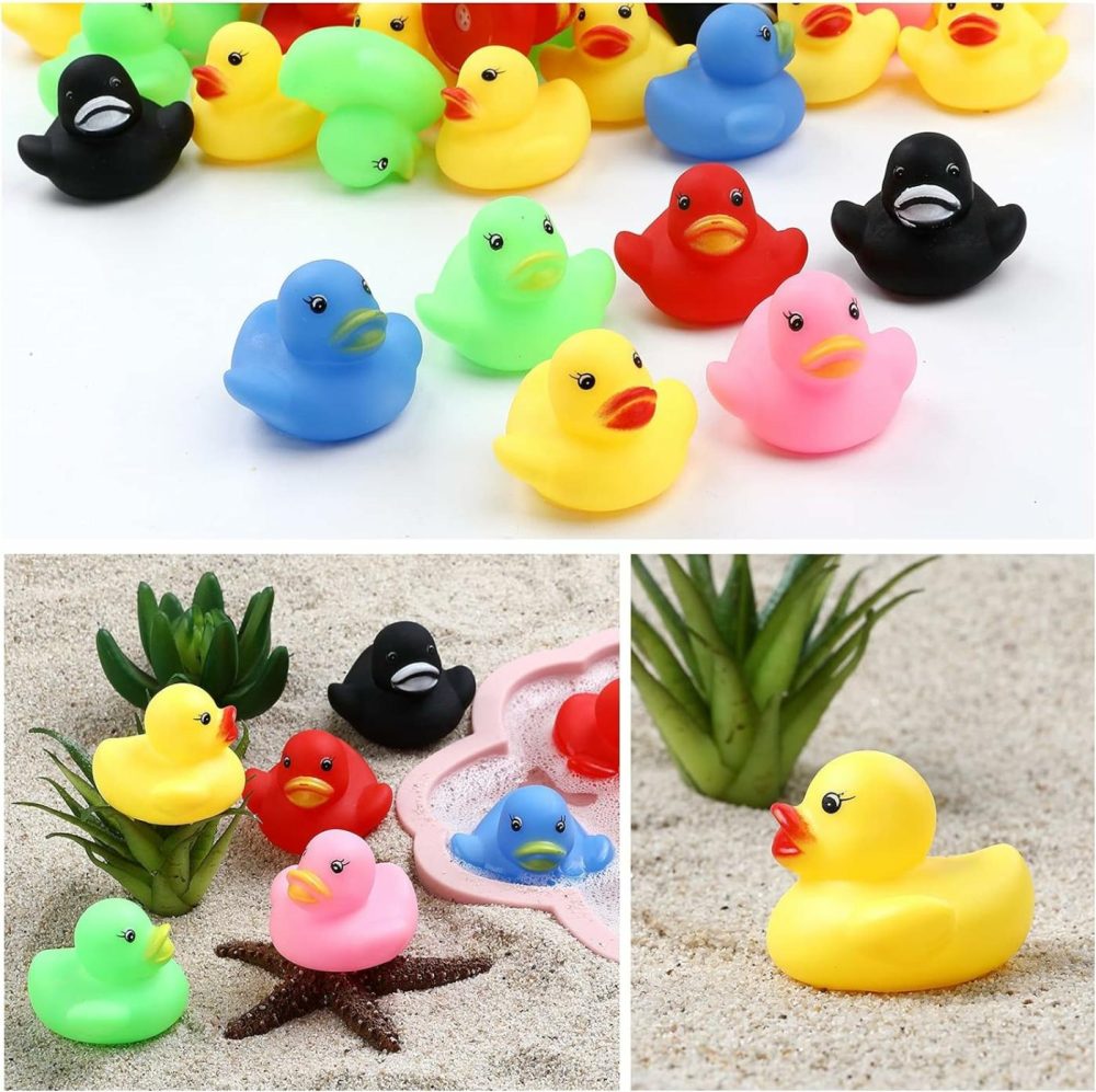 50 Pack Multicolor Mini Rubber Ducky Float Ducks Baby Bath Toy  Great For Jeep Ducking  Shower  Birthday Party  Carnival Game Gift(1.6″X 1.5″ X 1.2″. 6 Colors)  |  Bath Toys All Toys Bath Toys