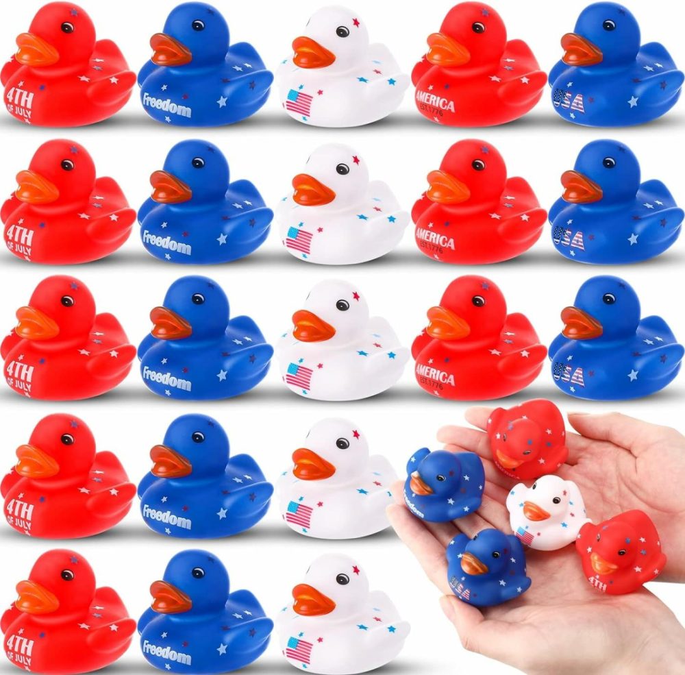 50 Pcs Patriotic Rubber Ducks 2” Blue Red White Mini Ducks In Bulk For Usa Memorial Day Independence Day Party Favors Decor Supplies Star Rubber Ducks Baby Bath Toys For Kids Adults  |  Bath Toys All Toys Bath Toys