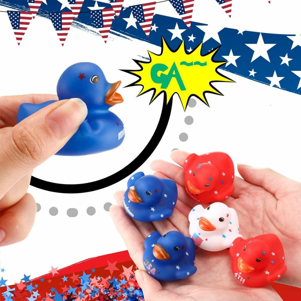 50 Pcs Patriotic Rubber Ducks 2” Blue Red White Mini Ducks In Bulk For Usa Memorial Day Independence Day Party Favors Decor Supplies Star Rubber Ducks Baby Bath Toys For Kids Adults  |  Bath Toys All Toys Bath Toys