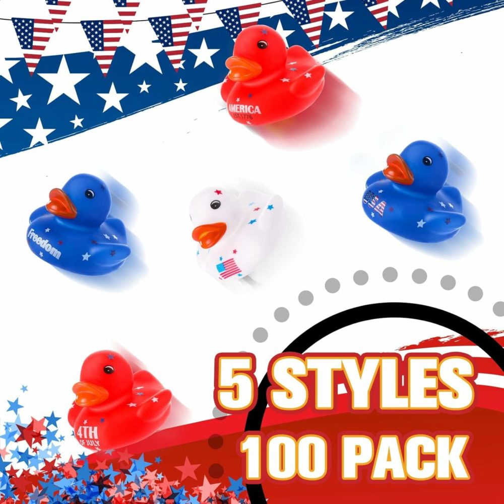 50 Pcs Patriotic Rubber Ducks 2” Blue Red White Mini Ducks In Bulk For Usa Memorial Day Independence Day Party Favors Decor Supplies Star Rubber Ducks Baby Bath Toys For Kids Adults  |  Bath Toys All Toys Bath Toys