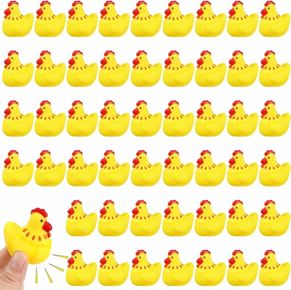 50 Pcs Rubber Chickens Bath Toy Bulk Mini Chicks Squeezable And Squeak Toys Yellow Floating Rubber Toy Swimming Pool Bathtub Toys For Boy Girl Shower Birthday Party Favors Gifts  |  Bath Toys All Toys Bath Toys