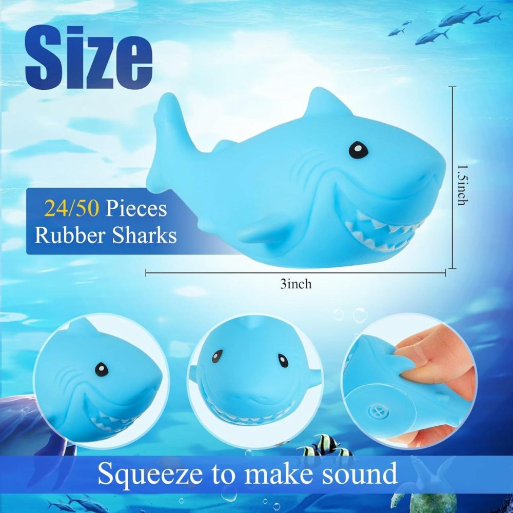 50 Pcs Rubber Sharks Squeezable And Squeak Shark Bath Toys Safe And Durable Bathtub Toys For Birthday Summer Pool Party Favors  3 X 1.7 Inch  Blue  |  Bath Toys All Toys Bath Toys