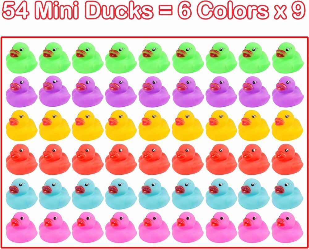 54-Pack Mini Rubber Ducks Set  Mini Colorful Rubber Duckies Bath Toy For Child,Float & Squeak Tiny Ducks Pool Toy Set For Kids Party Favors,Birthday Party Supplies,Prize Rewards  |  Bath Toys All Toys Bath Toys