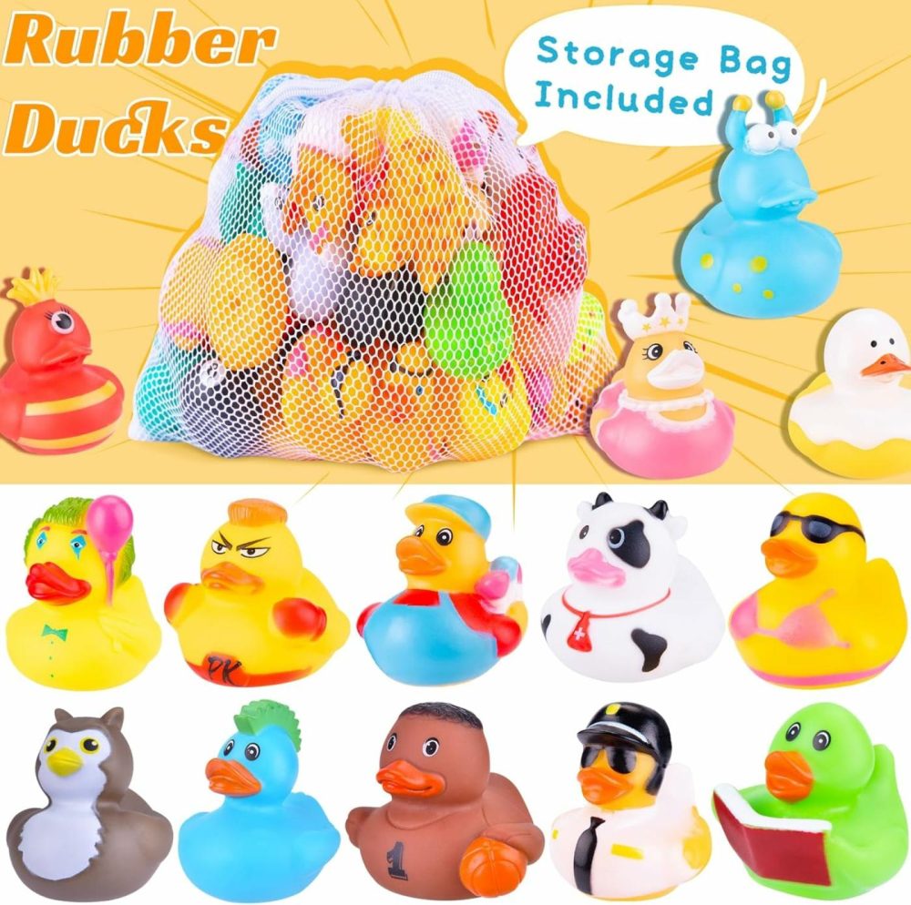 55 Packs Rubber Ducks  Assortment Rubber Ducks In Bulk For Kids Party Favors Baby Bath Shower Toys  Summer Beach Pool Activity Carnival  Small Rubber Duckies With Mesh Carry Bag  |  Bath Toys All Toys Bath Toys