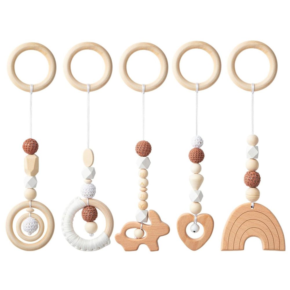 5Pcs Baby Play Gym Toy Set Wooden Hanging Toy Infant Play Gym Activity Rattles Toy Wooden Nursing Pendant Gym Rings Sensory Toys Newborn Birthday Gifts For Boys Girls  |  Rattles & Plush Rings All Toys Rattles & Plush Rings