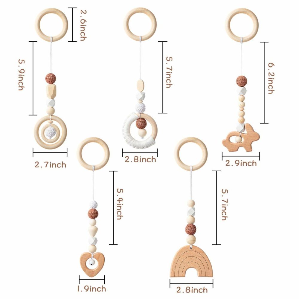 5Pcs Baby Play Gym Toy Set Wooden Hanging Toy Infant Play Gym Activity Rattles Toy Wooden Nursing Pendant Gym Rings Sensory Toys Newborn Birthday Gifts For Boys Girls  |  Rattles & Plush Rings All Toys Rattles & Plush Rings