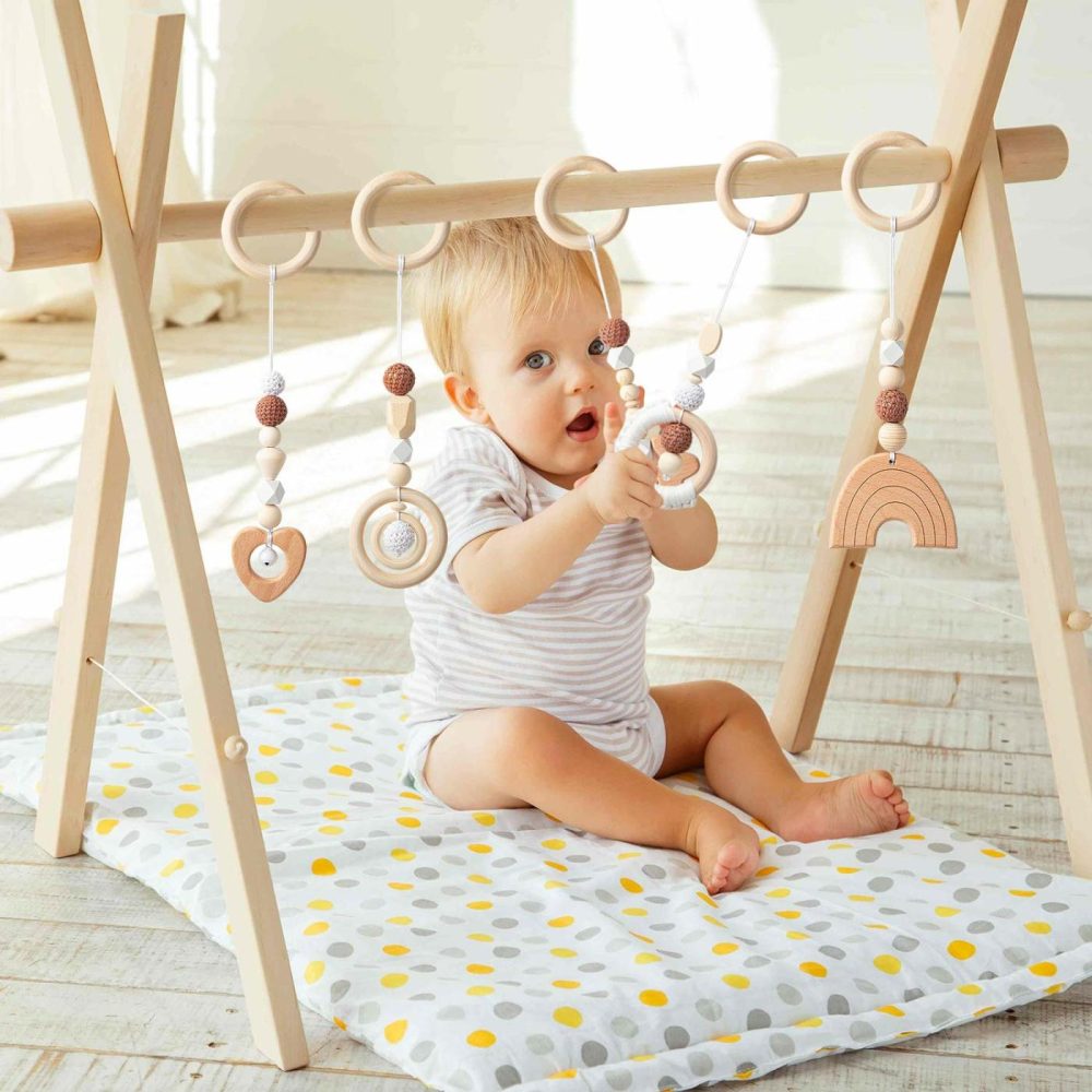 5Pcs Baby Play Gym Toy Set Wooden Hanging Toy Infant Play Gym Activity Rattles Toy Wooden Nursing Pendant Gym Rings Sensory Toys Newborn Birthday Gifts For Boys Girls  |  Rattles & Plush Rings All Toys Rattles & Plush Rings