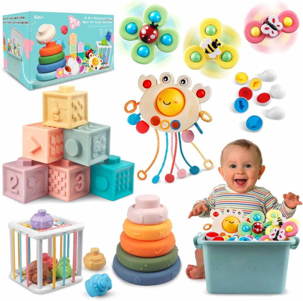 6 In 1 Baby Toys 6 To 12 Months  Montessori Toy For Toddlers 1-3  Infant Teething Babies Toy Stacking Blocks Rings Pull String Toy Sorter Sensory Bin  |  Sorting & Stacking Toys All Toys Sorting & Stacking Toys