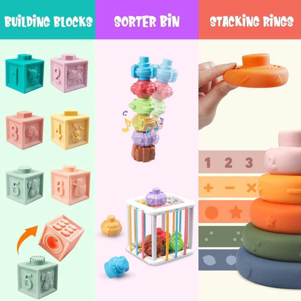 6 In 1 Baby Toys 6 To 12 Months  Montessori Toy For Toddlers 1-3  Infant Teething Babies Toy Stacking Blocks Rings Pull String Toy Sorter Sensory Bin  |  Sorting & Stacking Toys All Toys Sorting & Stacking Toys