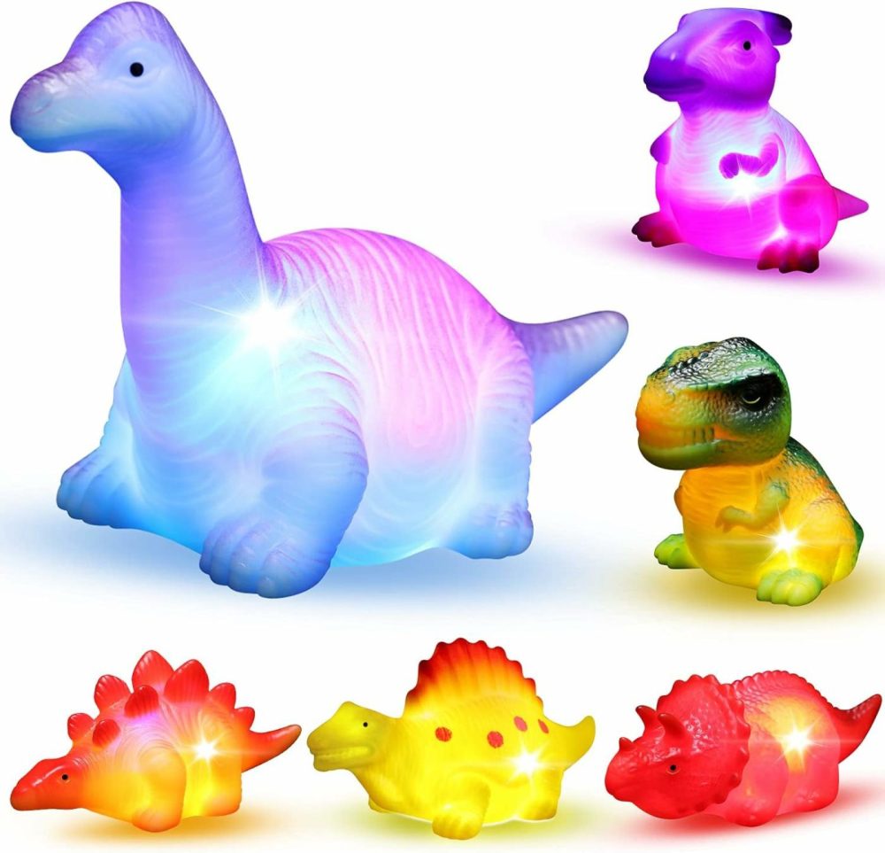 6 Packs Light-Up Floating Dinosaur Bath Toys Set  For Baby Toddler Nephew In Birthday Christmas Easter   Great Water Bathtub Shower Pool Bath Toy For Children Preschool  |  Bath Toys All Toys Bath Toys