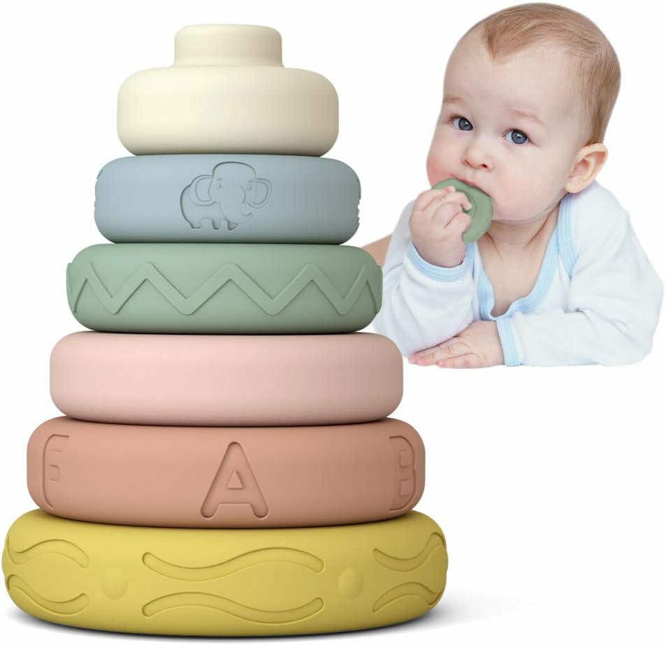 6 Pcs Baby Stacking & Nesting Toys  Soft Stacking Blocks Ring Stacker  Baby Sensory Teether Toys With Letter  Animal And Shape  Early Learning Toys For Babies Toddlers Kids 6 Months  |  Sorting & Stacking Toys All Toys 1-original