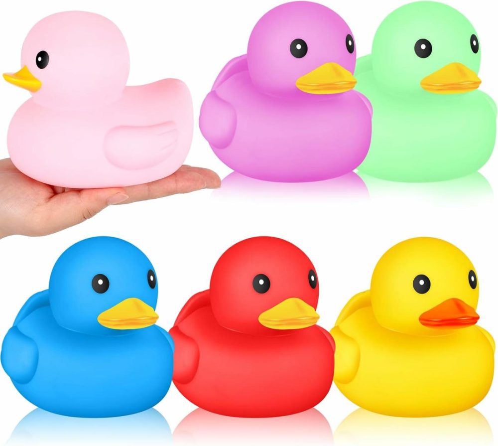 6 Pcs Multicolor Rubber Duck Assortment Toy Duckies Bulk Squeak Rubber Duckies For Kid Baby Bath Shower Pool Classroom Summer Beach Activity(5 Inch  Bright Style)  |  Bath Toys All Toys Bath Toys