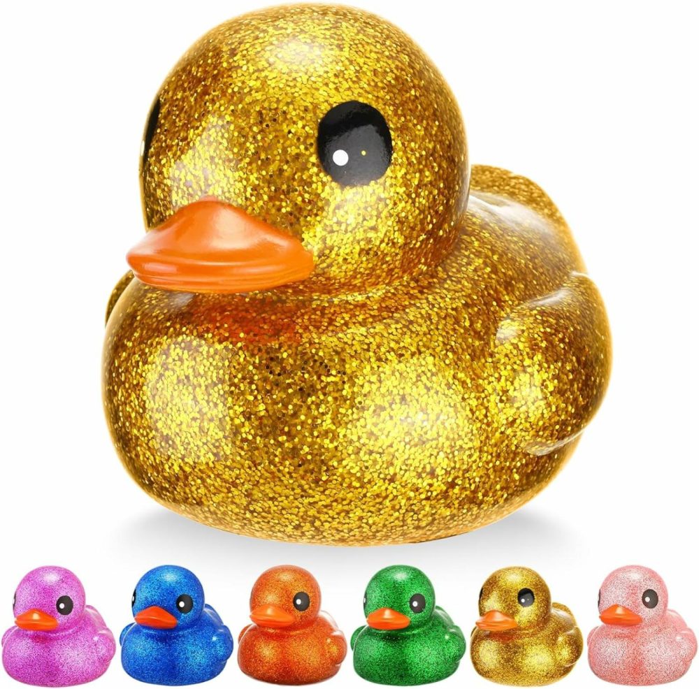 6 Pieces Giant Glitter Rubber Ducks 6.89 Inch Big Sparkly Rubber Ducky Jumbo Duck Bathtub Toys With Squeaky Sound For Baby Shower Birthday Party Favor Summer Beach Pool Activity (Colorful)  |  Bath Toys All Toys Bath Toys