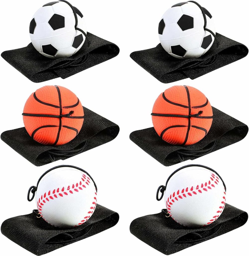 6 Pieces Wrist Return Ball Sports Wrist Ball Includes Basketball  Baseball And Football On A String Rubber Rebound Ball Wristband Toy For Children Kids Party Favor  Exercise Or Play  |  Balls All Toys Balls