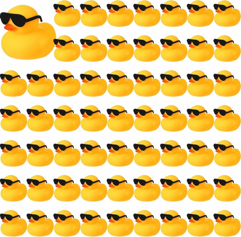 60 Pcs Rubber Duck In Bulk With 60 Sunglasses  Mini Yellow Rubber Duck Gifts Bath Float Bathtub Toys Tiny Ducks For Cruise Holiday Baby Shower Decoration Birthday Party Favors Supplies  |  Bath Toys All Toys Bath Toys